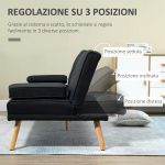 Divano Letto 3 Posti Reclinabile con Rivestimento Effetto Lino e Tavolino a Ribalta, Grigio - immagine 5