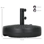 Base per Ombrellone da Giardino 3 m con Maniglie Incorporate, in HDPE e Acciaio, Ø51x36 cm, Nero - immagine 3