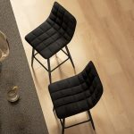 Set 2 Sgabelli da Cucina Stile Nordico in Tessuto Effetto Velluto e Metallo, 45x47x84 cm, Nero - immagine 8