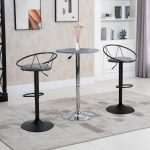 Set 2 Sgabelli Bar con Schienale e Poggiapiedi, Altezza Regolabile e Seduta Imbottita, Grigio - immagine 2