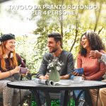 Tavolino da Giardino Rotondo con Foro per Ombrellone, in Metallo e Vetro Temperato, Ø96.5x71 cm, Nero - immagine 6