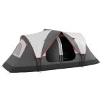 Tenda da Campeggio 6 Posti con 2 Stanze Separate, Poliestere e Fibra di Vetro, 450x215x180 cm, Grigio