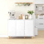 Credenza Moderna con 2 Armadietti a 3 Ripiani in Legno, 107x40x80 cm, Bianco - immagine 7