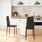 Set di 2 Sedie Moderne imbottite da Pranzo con Schienale Alto in Finta Pelle e Acciaio,rivestimento a polvere, 41x50x97 cm, Nero - immagine 2