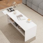Tavolino da Caffè Moderno in Legno a 2 Livelli con Ripiano Aperto, 100x40x41.5 cm, Bianco - immagine 7