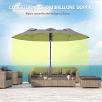 Ombrellone Doppio Inclinabile a 45° con Manovella e Prese d'Aria, in Acciaio e Poliestere, 285x147x227 cm, Grigio - immagine 5
