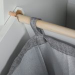 Mobiletto Bagno in Legno con Cesto Portabiancheria in Tessuto Ribaltabile e Cassetto, Bianco - immagine 9