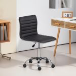 Sedia da Ufficio Ergonomica in Pelle PU con Altezza Regolabile, Seduta Girevole e Ruote, Nero - immagine 2