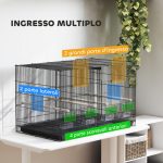 Gabbia per Uccelli con Divisorio e Ripiano Inferiore Portaoggetti, in Acciaio e PP, 94x57x57 cm, Nero - immagine 6