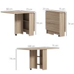 Tavolo Pieghevole con 2 Ribalte per 6 Persone con Ripiani e Rotelle Integrate, Legno Naturale - immagine 3