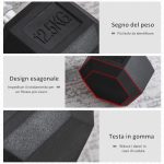 Manubrio da 12.5 kg Esagonale Singolo con Impugnatura Zigrinata Antiscivolo, Nero - immagine 4