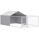 Recinto per Cani con Coperture e Ciotole Girevoli, in Acciaio e tessuto Oxford, 4x2.3x1.5 m, Argento