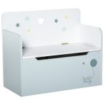 Panca Contenitore con Schienale in Legno per Bambini da 3-6 Anni, 60x30x50 cm, Azzurro