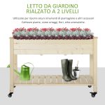 Letto per Orto Rialzato in Legno con Rotelle e Ripiano Inferiore, 118x55x83cm, Legno Naturale - immagine 4