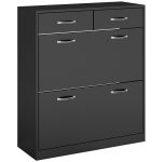 Mobile Scarpiera da 12 Paia con 2 Ripiani Interni Regolabili e 2 Cassetti, in Legno, 80x30x91.5 cm, Nero