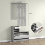 Set Mobile da Ingresso con Appendiabiti a 6 Ganci, Mobile Scarpiera con Cassetto e Specchio, Grigio - immagine 3