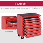 Carrello Porta Attrezzi con 7 Cassetti, Tappetini in EVA, Serratura e 2 Chiavi, Ruote con Freno, Maniglia, Rosso - immagine 4