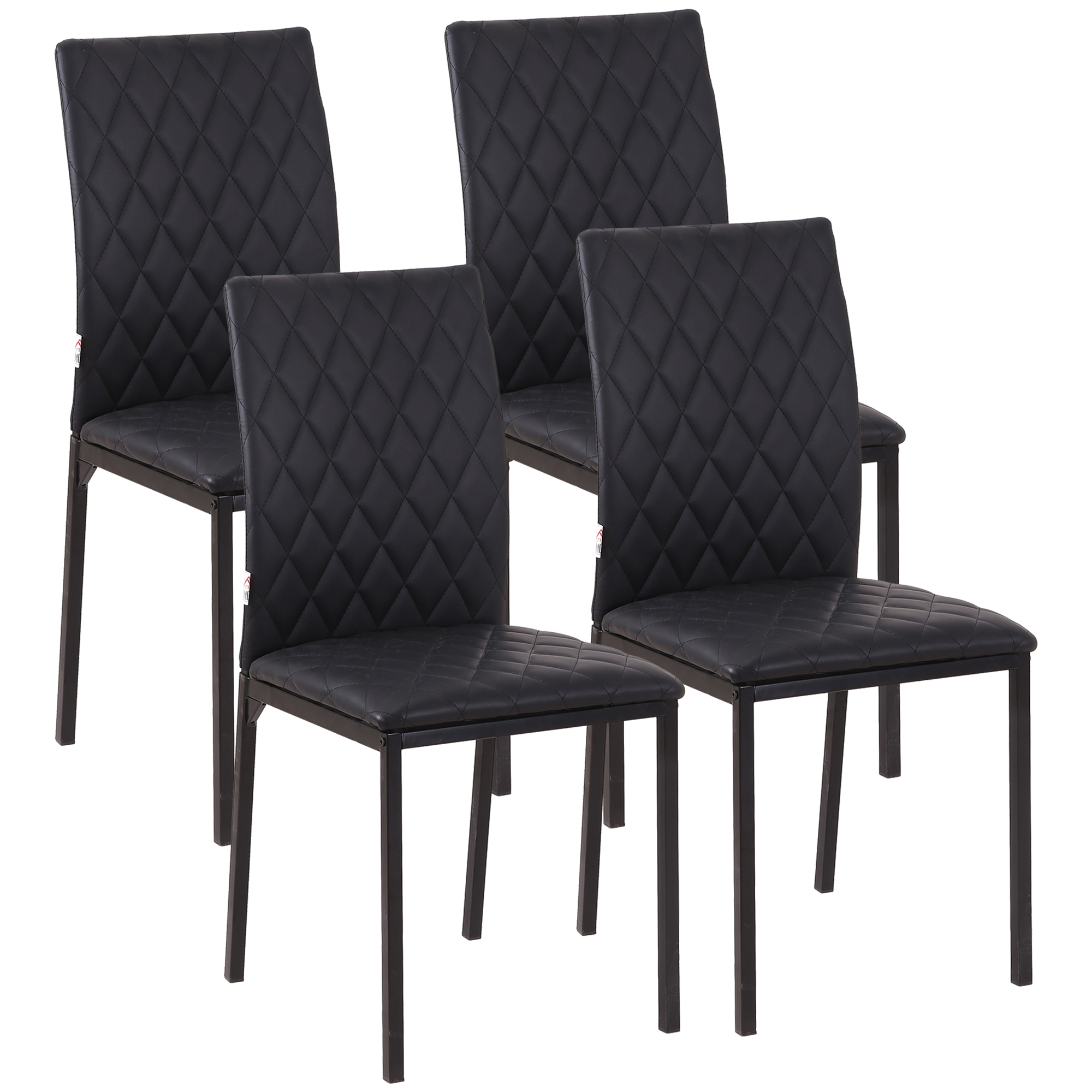 80ma7e19d3e69f197.jpg Set 4 Sedie da Pranzo in Finta Pelle con Cuciture a Rombi e Gambe in Metallo, Nero - immagine 1