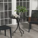 Tavolo da Giardino Rotondo con Piano a Doghe in Acciaio, Ø66x71.5cm, Nero - immagine 2