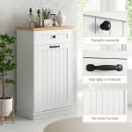 Mobiletto Bagno in Legno con Cesto Portabiancheria in Tessuto Ribaltabile e Cassetto, Bianco - immagine 5