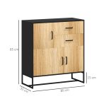 Credenza Moderna con 3 Armadietti e 2 Cassetti, in Truciolato e Acciaio, 80x35x88 cm, Nero e color Legno - immagine 3