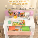 Set Scrivania per Bambini con Cassetto e Sedia con Schienale a Orsetto, Età 3-8 Anni, Rosa - immagine 5