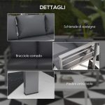 Divano da Giardino 3 Posti con Cuscini per Seduta e Schienale, in Alluminio, 185x66x64 cm, Grigio - immagine 6