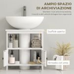Mobile Sottolavabo con Ripiano e Armadietto, Intaglio e U e 2 Ante, 60x30x60 cm, Bianco - immagine 5