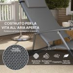 Set 2 Sdraio da Giardino Pieghevoli con Schienale Regolabile su 4 Livelli e Cuscino, Grigio - immagine 5