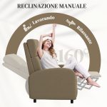 Poltrona Relax Reclinabile Manualmente a 160° con Poggiapiedi in Tessuto, Beige - immagine 4