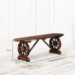 Panchina da Giardino con Gambe a Ruota di Carro e Seduta a Doghe, 120x29x39cm, Marrone - immagine 3