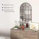 Specchio da Parete ad Arco Stile Finestra per Camera da Letto e Ingresso, 76x43 cm, Nero - immagine 5