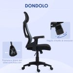 Sedia da Ufficio con Supporto Lombare e Poggiatesta, Seduta Girevole con Altezza Regolabile, Nero - immagine 5