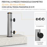 Base per Ombrellone da Giardino 25kg per Pali da Ø32mm, Ø38mm e Ø48mm, in Granito e Acciaio Inox, 45x22.5x40 cm, Grigia - immagine 4
