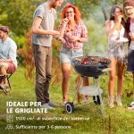 Barbecue a Carbonella con Griglia in Acciaio, Coperchio e Prese d'Aria e Ruote, Nero - immagine 4