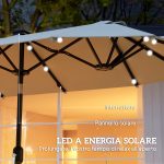Ombrellone Doppio con Luci LED e Manovella, in Poliestere e Acciaio, 2.92x1.5x2.2 m, Beige - immagine 4