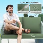 Divano da Giardino 2 Posti in Rattan PE Stile Boho con Cuscini Sfoderabili e Braccioli, Verde - immagine 6