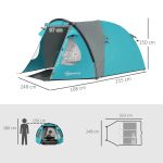 Tenda da Campeggio 3 Persone con Camera e Veranda, Impermeabile 3000mm e Borsa di Trasporto, Azzurro - immagine 3