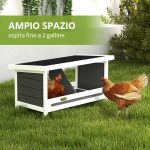 Nido per Galline a 2 Aree con Base Rialzata e Tetto, in Legno e Bitume, 66x37x34 cm, Grigio Bianco e Nero - immagine 4