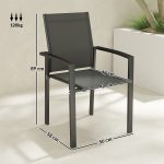 Set 2 Sedie da Giardino Impilabili con Seduta Traspirante, in Alluminio e Textilene, 56x58x89 cm, Grigio Carbone - immagine 3