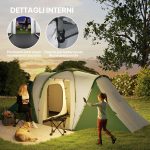 Tenda da Campeggio 4-6 Persone con 2 Camere, in Poliestere e Fibra di Vetro, 555x225x190 cm, Grigio e Verde - immagine 6