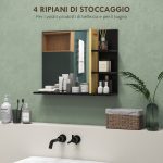 Specchiera Bagno Moderna da Parete a 4 Ripiani in Legno, 45x15x58.5cm, Nero - immagine 4