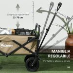 Carrello da Giardino 110L con Maniglia Telescopica e Fondo Apribile in Acciaio e Tessuto Oxford, Cachi - immagine 5