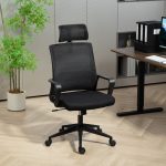 Sedia da Ufficio Ergonomica con Poggiatesta e Altezza Regolabili, Funzione Dondolo e Ruote, Nero - immagine 2