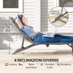Set 2 Sdraio da Giardino Pieghevoli con Schienale Regolabile su 4 Livelli e Cuscino, Grigio - immagine 4