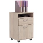 Cassettiera da Ufficio Portadocumenti con Ripiano Aperto e 2 Cassetti, in Legno e Metallo, 40x35x60 cm, Rovere