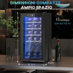 Cantinetta Vino Frigo per 15 Bottiglie, Capacità 44L, con Controllo Temperatura e Ripiani Regolabili, Nero - immagine 3