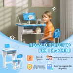 Banco Scuola per Bambini 6-12 Anni ad Altezza Regolabile con Leggio e Mensola, in Acciaio e MDF, Blu - immagine 4