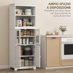 Mobile Dispensa con 2 Ripiani Aperti e 2 Armadietti con Ante, in MDF e Vetro, 60x30x162 cm, Bianco - immagine 4