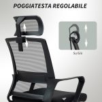 Sedia da Ufficio Ergonomica con Poggiatesta e Altezza Regolabili, Funzione Dondolo e Ruote, Nero - immagine 5